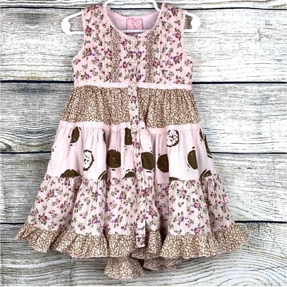 Cutey couture Summer Dress Button Down Cotton Pink Floral Sleeveless 2-3 year